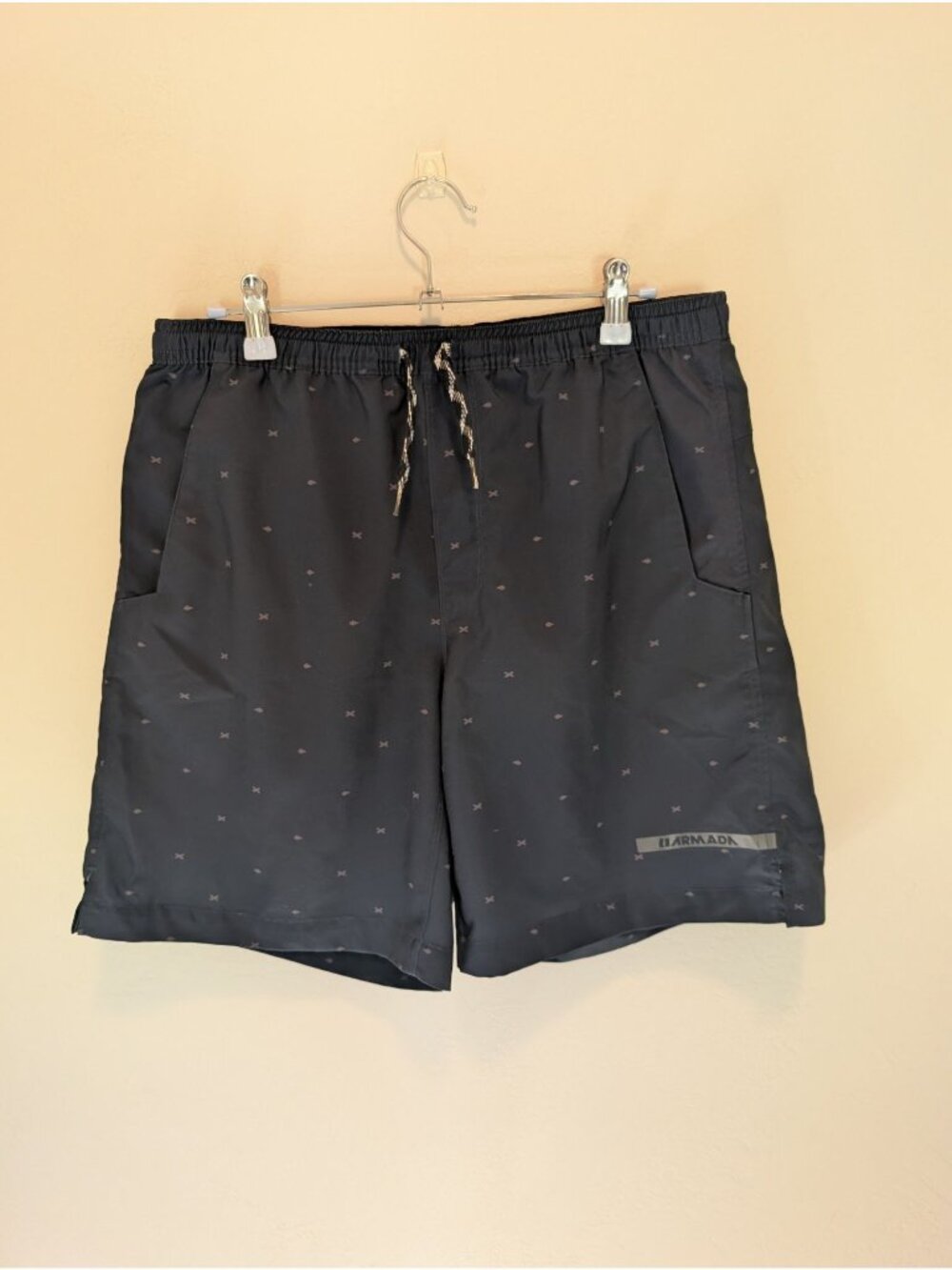 Armada Mens Black Swim Shorts With Subtle Print Elastic Waist & Drawstring - Med